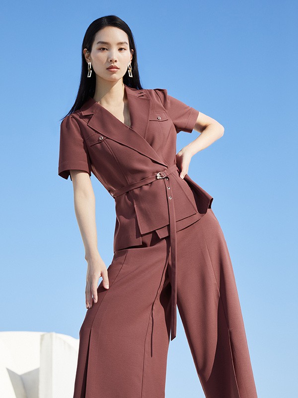 JIAFENSTYLISH2022春夏季酒红色纯色阔腿裤