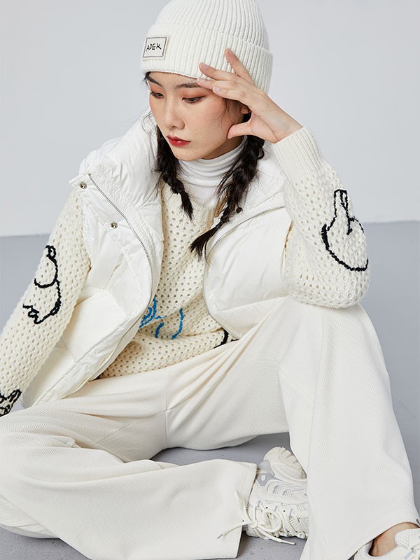 H+3女装2021秋冬季白色印花羽绒服