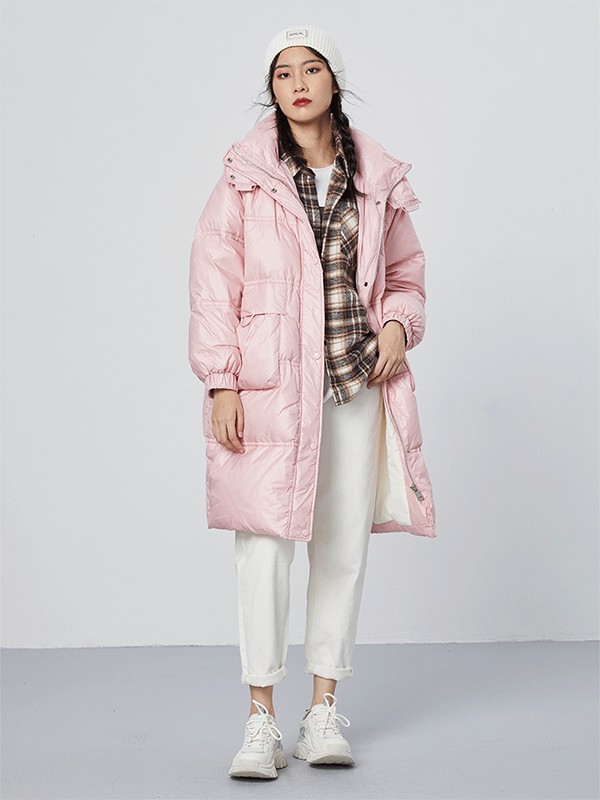 H+32021秋冬季粉色连帽羽绒服