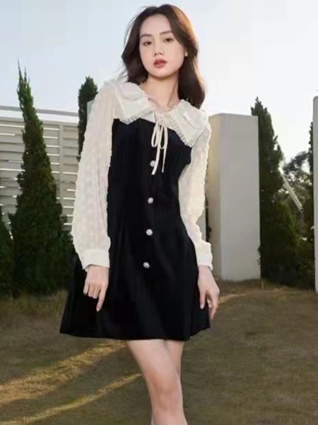 范可辛女装2022春夏季拼色拼接连衣裙