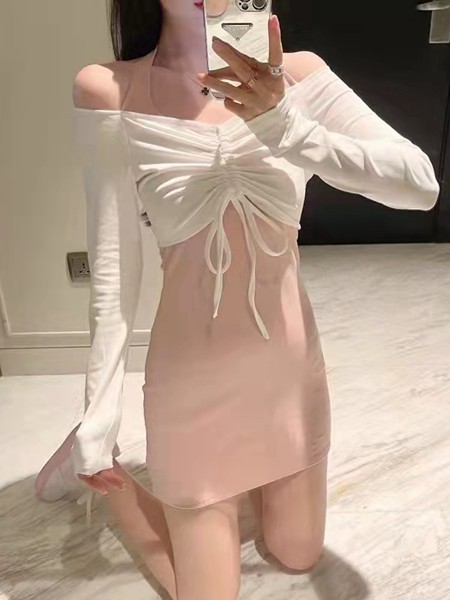 范可辛女装2022春夏季白色拼接连衣裙