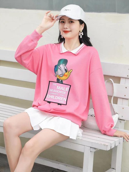 范可辛女装2022春夏季粉色印花T恤