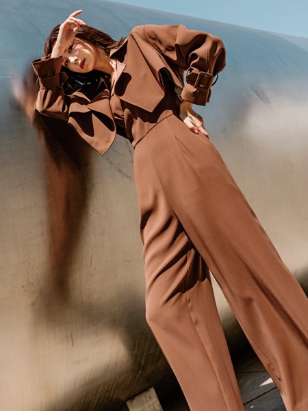 Effusive女装2022春夏季咖啡色收腰连体裤