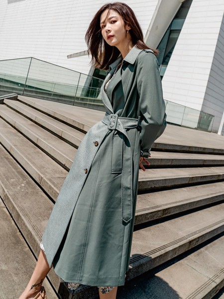 Effusive女装2022春夏季绿色长款风衣