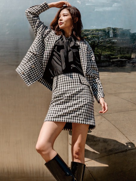 Effusive女装2022春夏季灰色格子套装