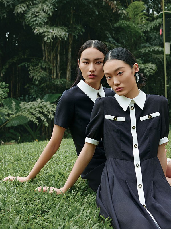 LAI睐2022春夏季黑色纯色衬衫裙