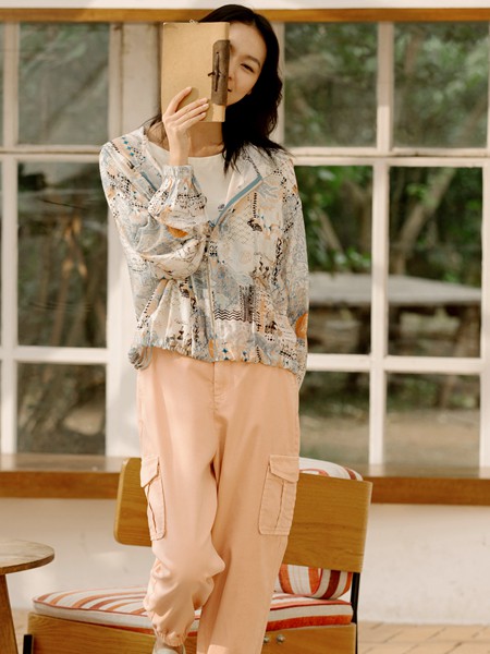 丽迪莎2022春夏季橙色纯色工装裤