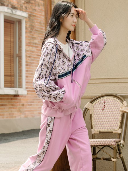 丽迪莎2022春夏季粉色印花长裤