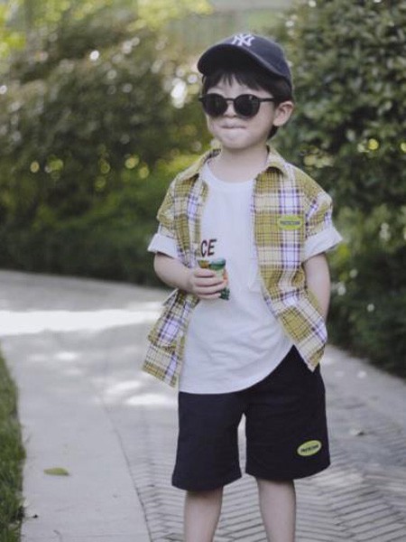 Minitries童装2022春夏季黄色格子衬衫