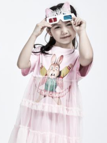 Minitries童装2022春夏季粉色印花连衣裙