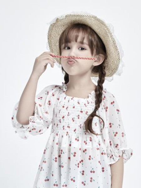 Minitries童装2022春夏季白色波点连衣裙