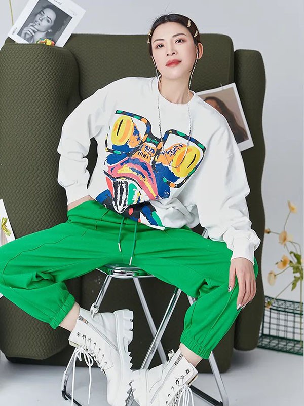 红提女装2022春夏季白色印花T恤