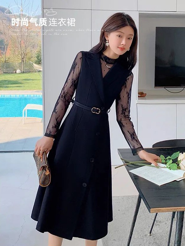 蓝语女装2022春夏季黑色收腰吊带裙