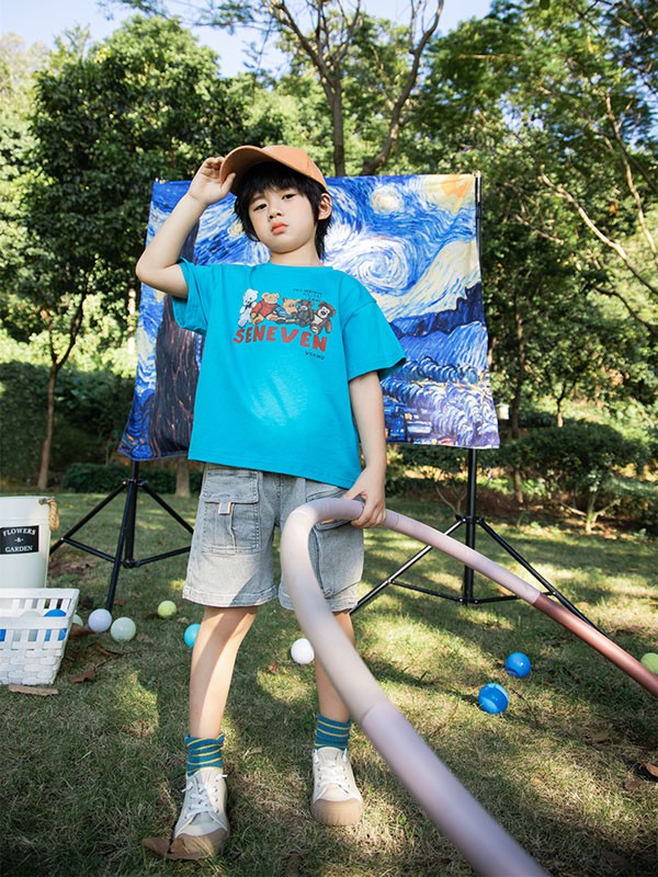 KISSABC2022春夏季蓝色印花T恤