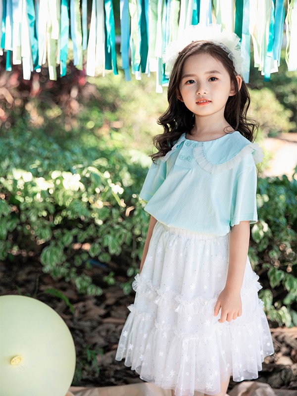 KISSABC2022春夏季蓝色娃娃领T恤
