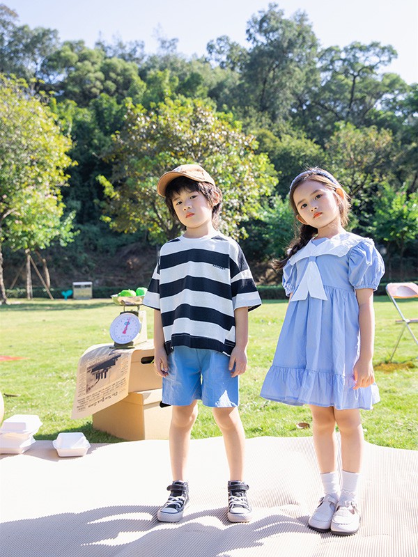 KISSABC2022春夏季蓝色娃娃领连衣裙