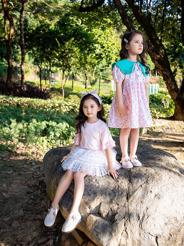 KISSABC2022春夏季粉色印花连衣裙