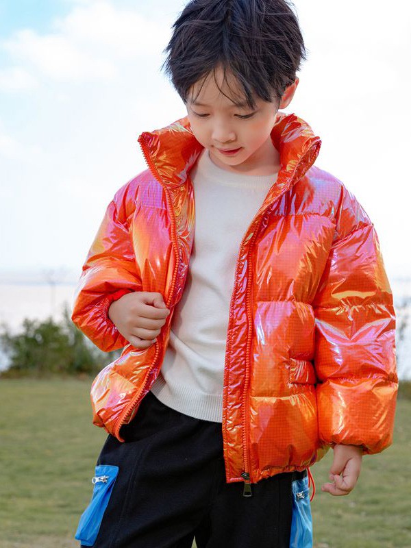 妈爱家童装2021秋冬季橙色高领棉服