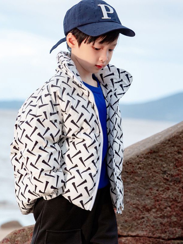 妈爱家童装2021秋冬季白色印花羽绒服