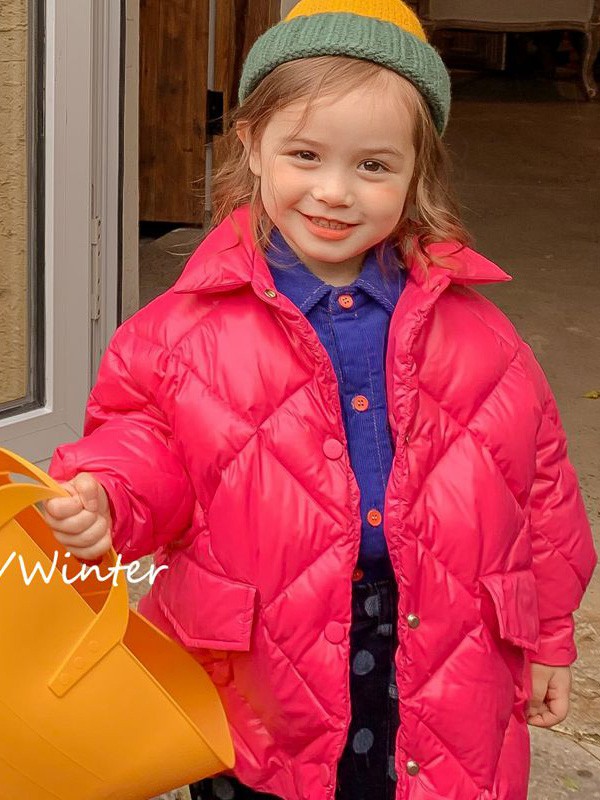 妈爱家童装2021秋冬季粉色印花羽绒服