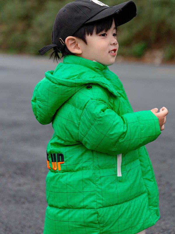 妈爱家童装2021秋冬季绿色印花棉服