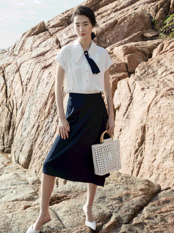 藏九2022春夏季白色纯色衬衫