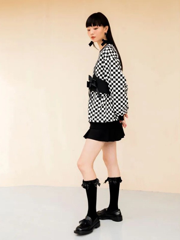 oovv女装2022春夏季白色格子西装