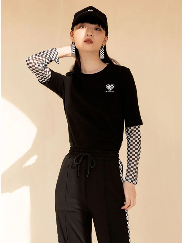 oovv女装2022春夏季黑色印花T恤