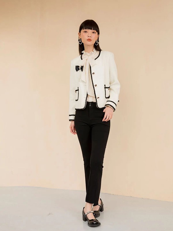 oovv女装2022春夏季黑色纯色长裤