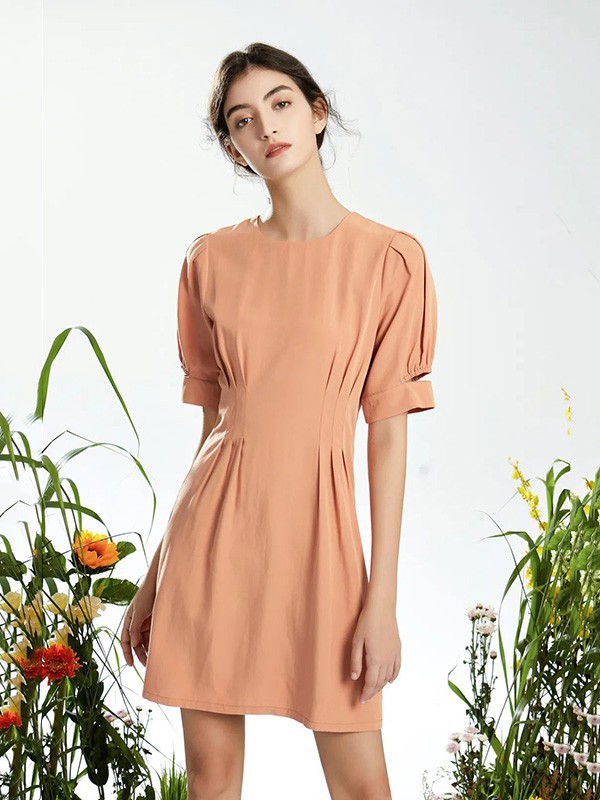 蓝珣2022春夏季橙色收腰连衣裙