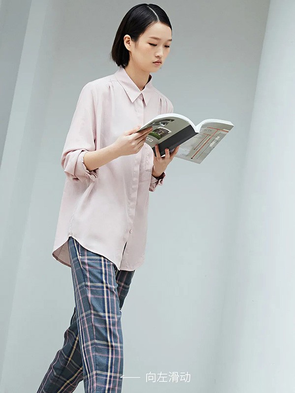 indicia女装2022春夏季灰色格子长裤