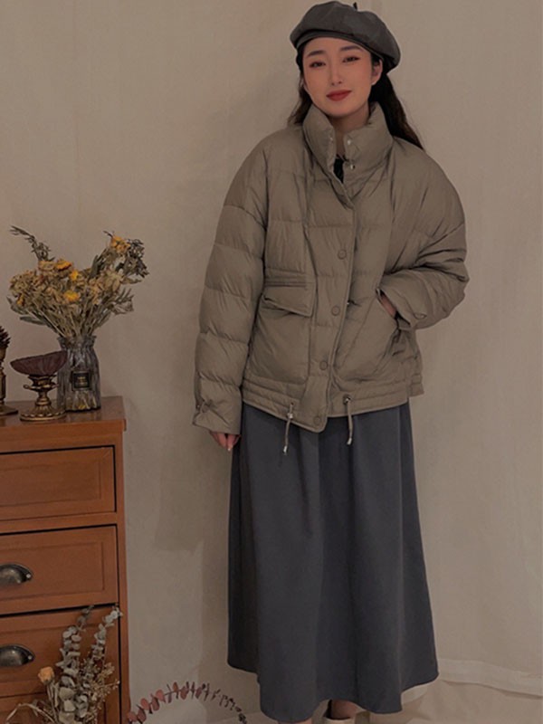 录上女装2021秋冬季灰色高领棉服