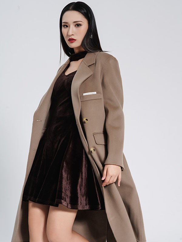 緹蜜TEME女装2021秋冬季棕色纯色大衣
