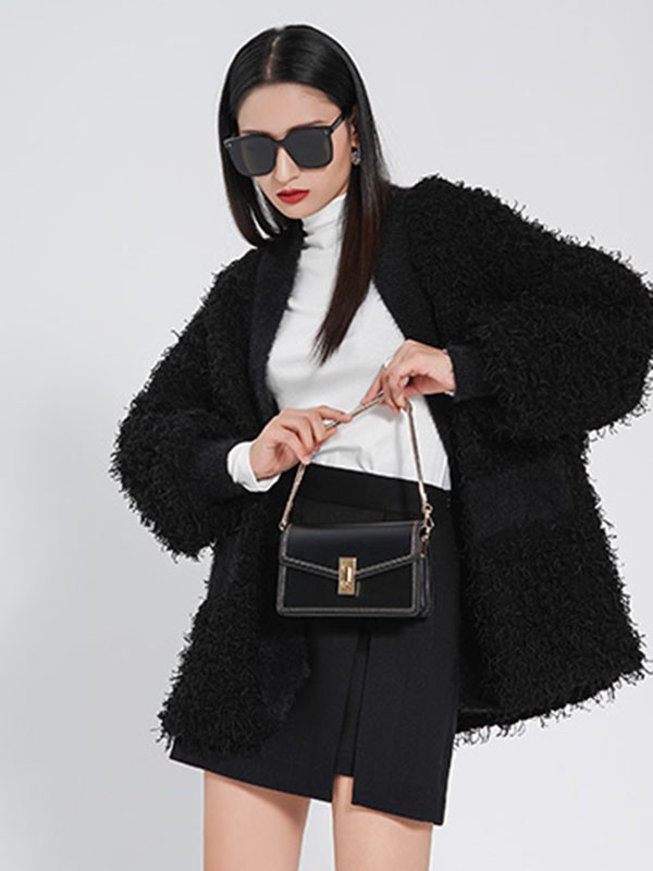 緹蜜TEME女装2021秋冬季黑色开叉短裙