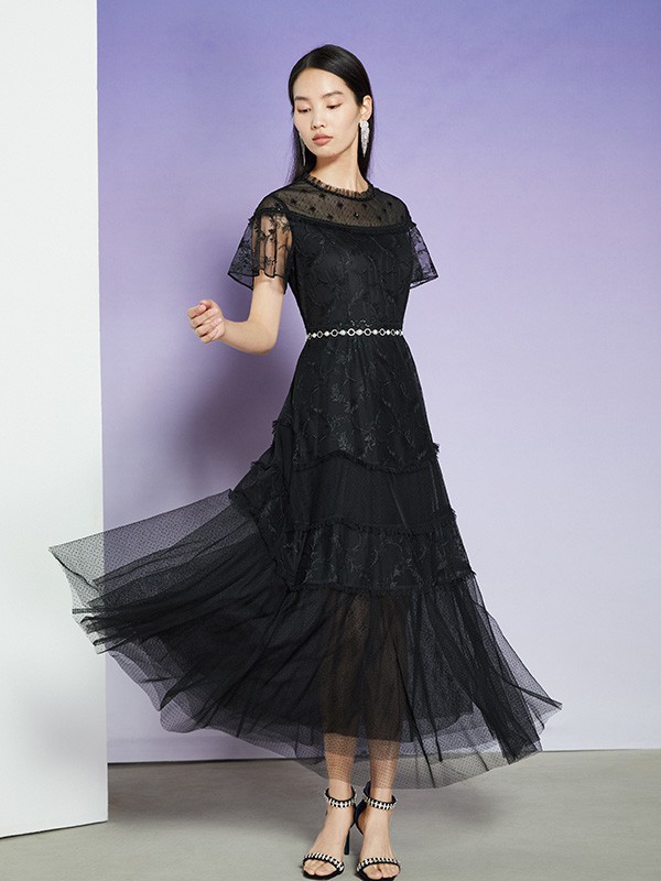 JIAFENSTYLISH2022春夏季黑色长款连衣裙