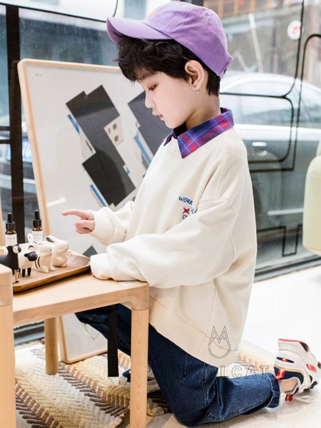 猫王童装2021秋冬季白色印花T恤