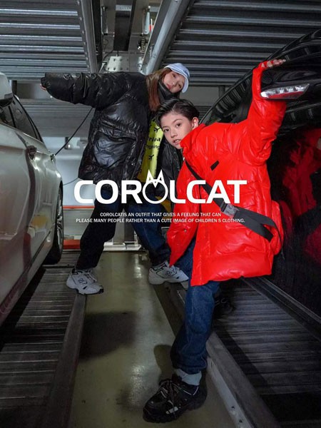 猫王童装2021秋冬季红色纯色棉服