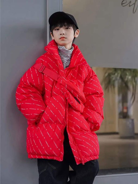 猫王童装2021秋冬季红色高领羽绒服