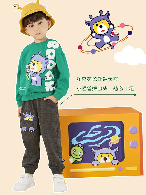 卜吉熊2022春夏季绿色印花T恤