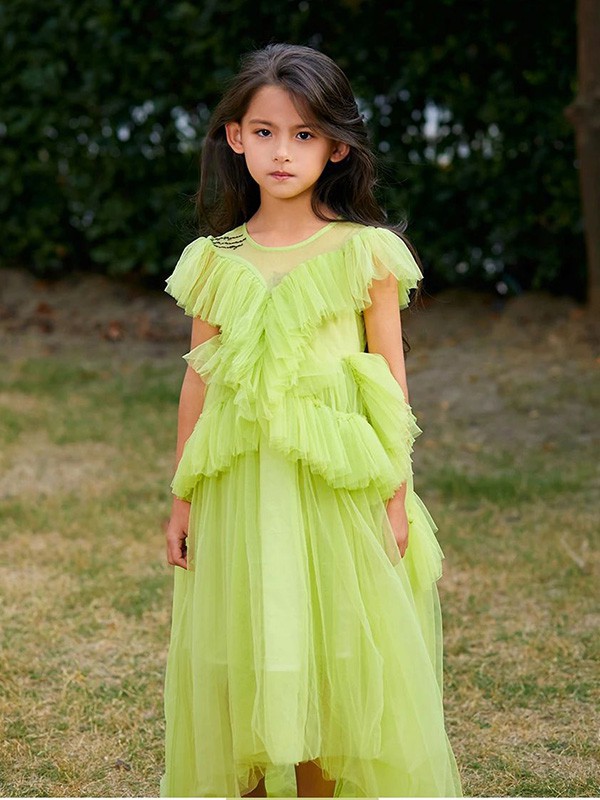 个么2022春夏季绿色纱网连衣裙