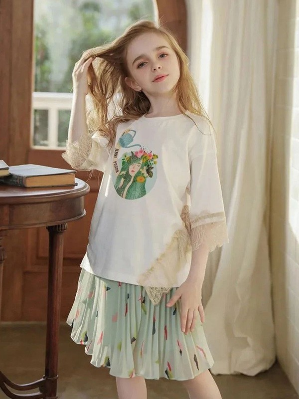 雏鸽童装2022春夏季白色印花T恤