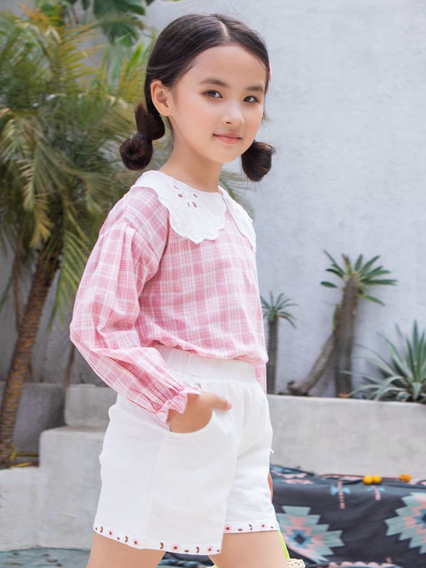 萌童年2022春夏季粉色格子衬衫