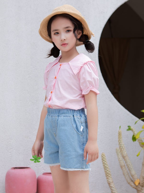 萌童年2022春夏季蓝色纯色短裤