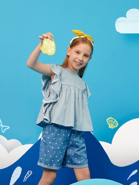 摩米童装2022春夏季蓝色波点短裤