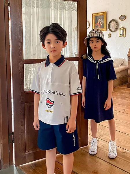 天赐天使童装2021春夏季白色印花polo衫