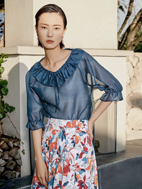 贵姿女装2022春夏季白色印花半身裙