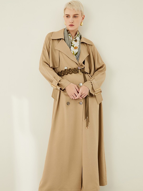 锡瑅2022春夏季卡其色纯色风衣