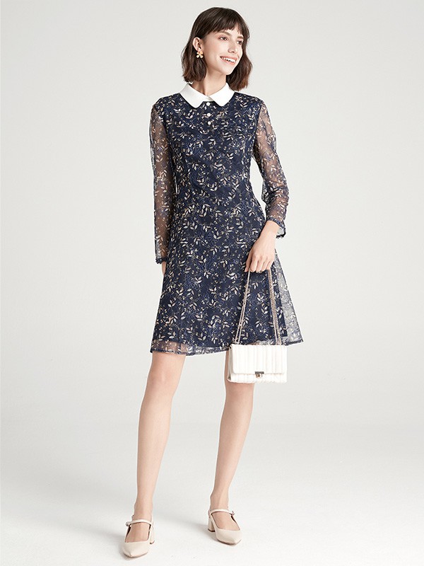 SHELIS奢睿女装2022春夏季黑色印花连衣裙