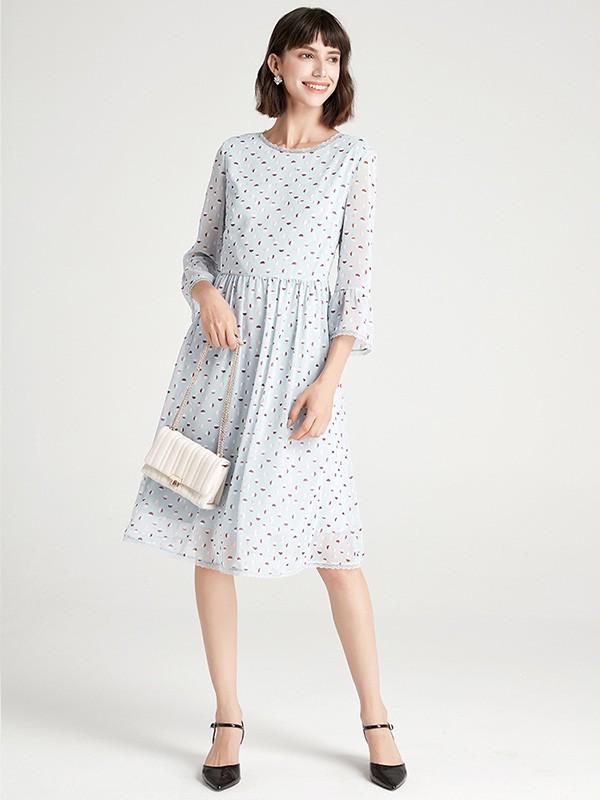 奢睿2022春夏季灰色格子连衣裙