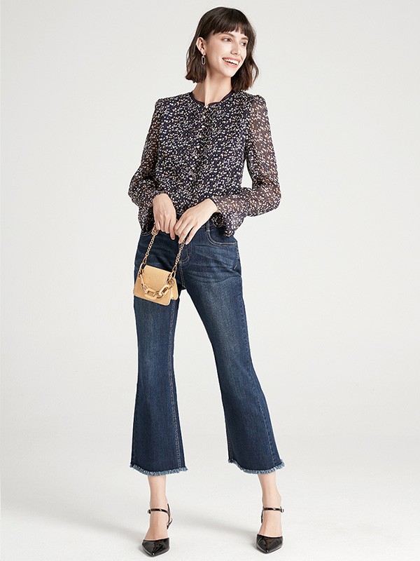 SHELIS奢睿女装2022春夏季黑色波点衬衫